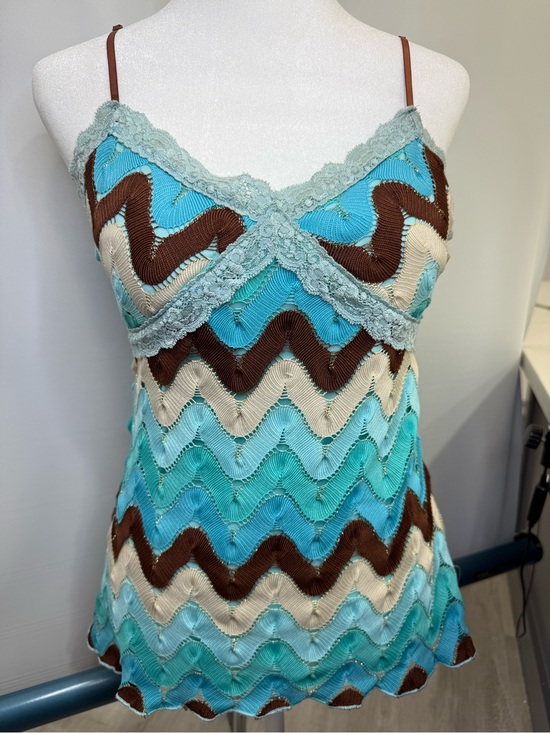 Rampage Tops - Y2K Rampage Tank Top Chevron Crochet Padded Bra Mermaid Core Size Medium Vntge